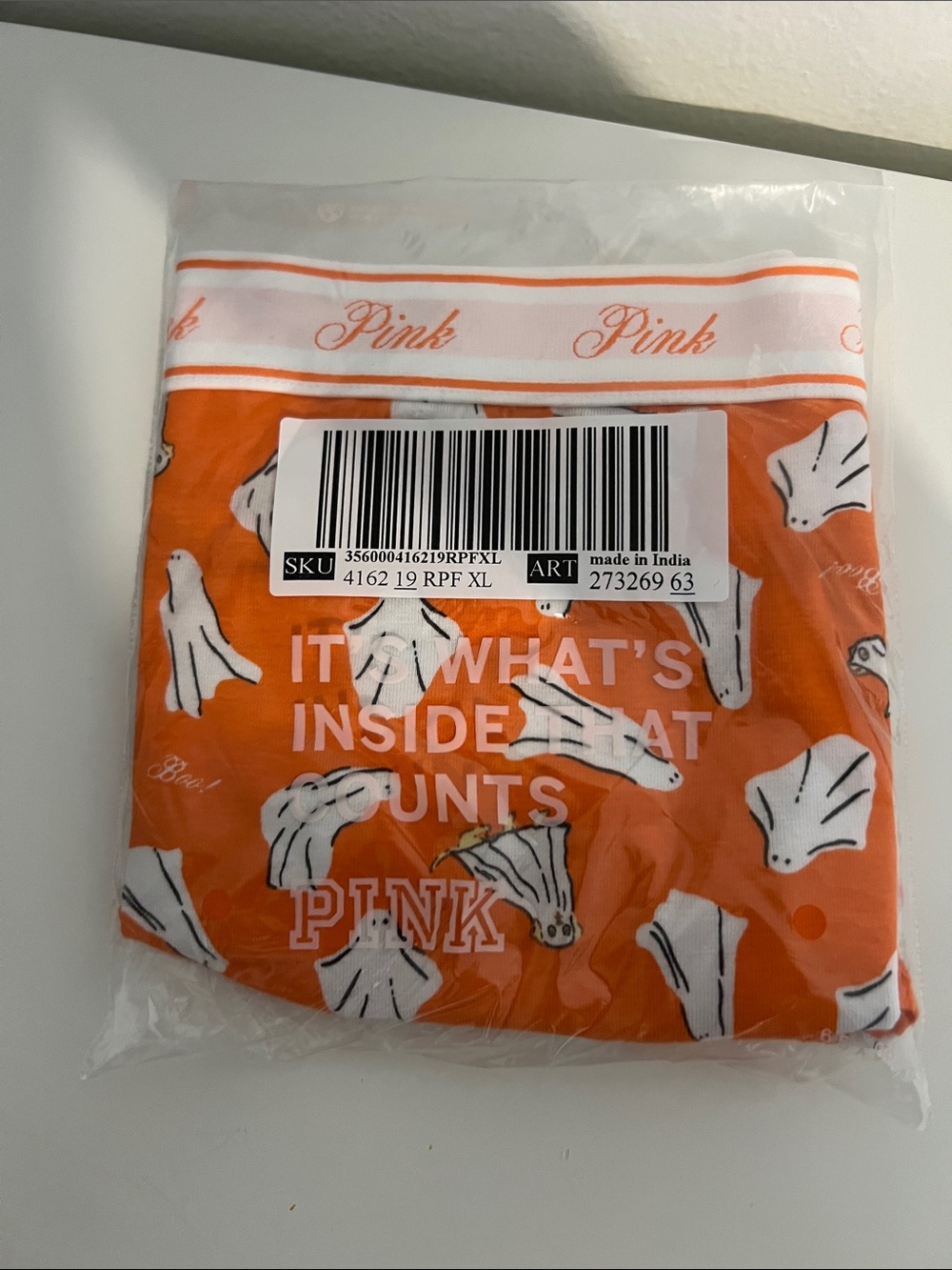 PINK Victoria's Secret Orange Ghost Print Bikini Panties